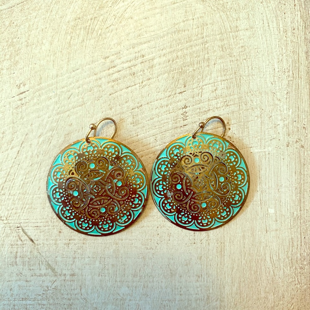 Rustic Gold and Teal Earrings